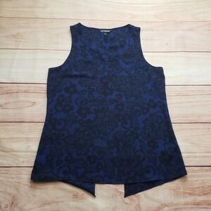 Express Floral Lace Tank Top Womens Medium Blue Split Back Sleeveless Blouse